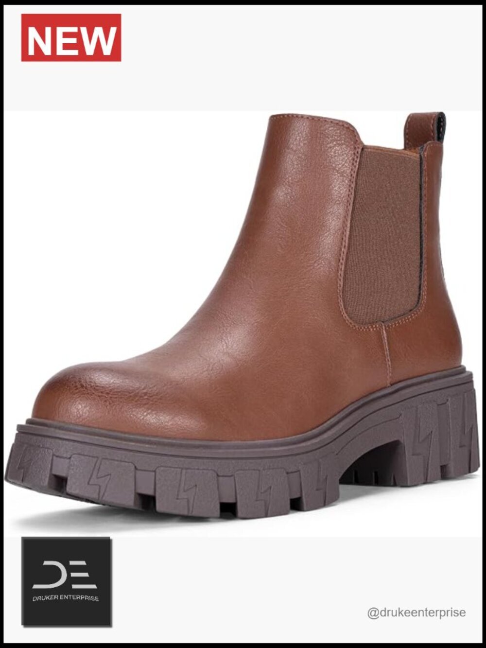 Faux Leather Chelsea Combat Boots Platform Chunky Heel Lug Sole Ankle Booties